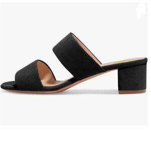 FSJ Black Casual Open Toe Sandals Chunky Low Heel Slip On Mule Comfy Summer Shoe